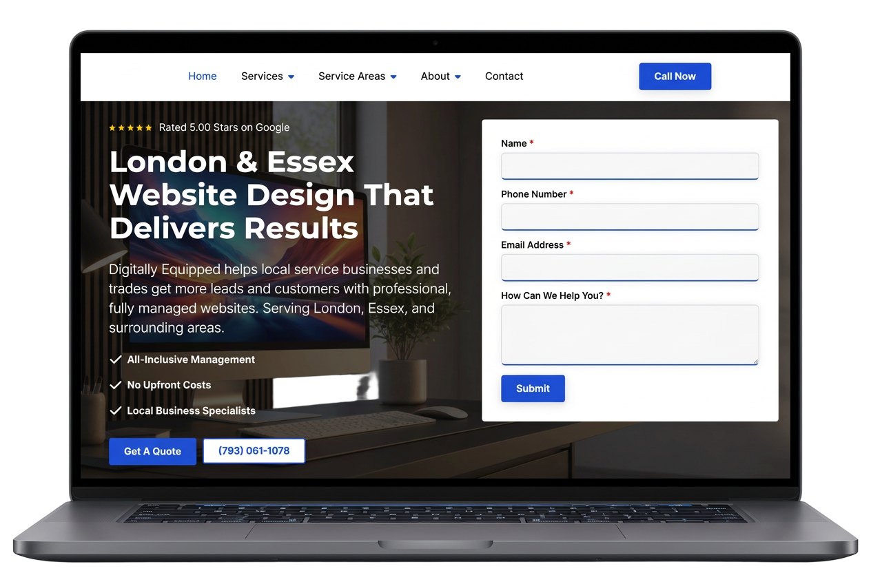 Website we've built for UK tradesmen shown on a laptop mockup